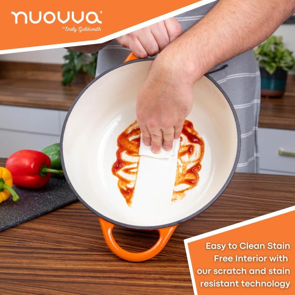 Cast Iron Dutch Oven with Lid – Non-Stick Ovenproof, Enamelled Casserole Pot –Oven Safe up to 500° F Sturdy Dutch Oven Cookware – Orange, 6.4-Quart, 28cm – by Nuovva - Image 6