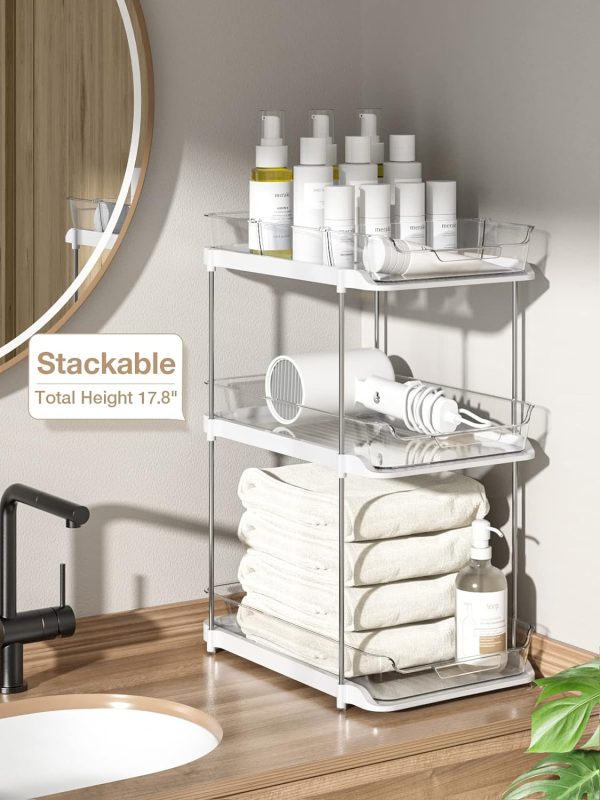Delamu 2 Sets of 2-Tier Multi-Purpose Bathroom Under Sink Organizers and Storage, Stackable Kitchen Pantry Organization, Pull Out Medicine Cabinet Organizer with 8 Movable Dividers - Image 4