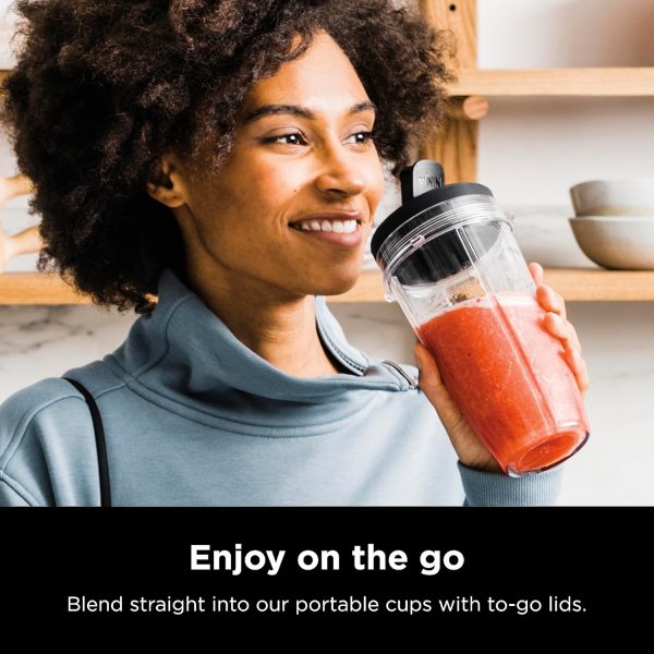Ninja BN301 Nutri-Blender Plus Compact Personal Blender, 900-Peak-Watt Motor, Frozen Drinks, Smoothies, Sauces & More, (3) 20 oz. To-Go Cups, (2) Spout-Lids (1) Storage-Lid, Dishwasher Safe, Silver - Image 3