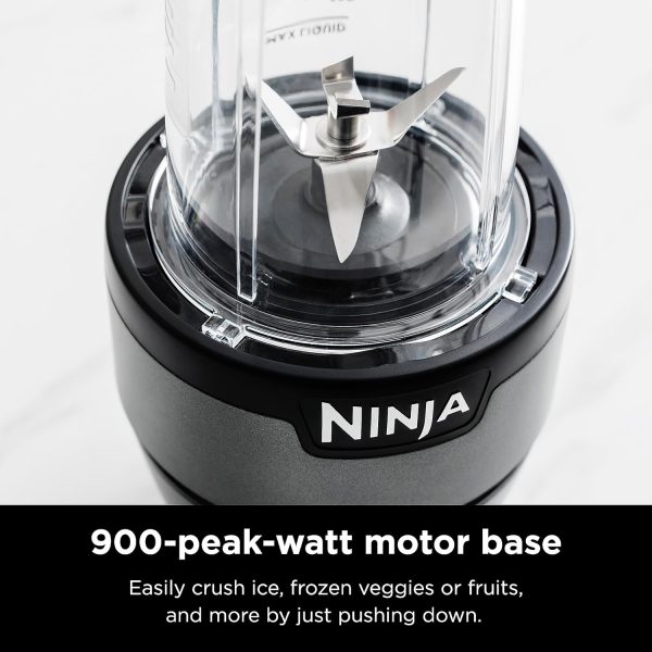 Ninja BN301 Nutri-Blender Plus Compact Personal Blender, 900-Peak-Watt Motor, Frozen Drinks, Smoothies, Sauces & More, (3) 20 oz. To-Go Cups, (2) Spout-Lids (1) Storage-Lid, Dishwasher Safe, Silver - Image 4