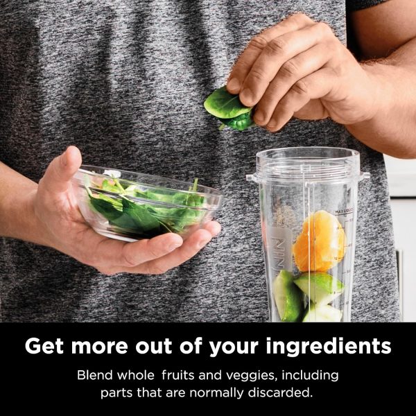 Ninja BN301 Nutri-Blender Plus Compact Personal Blender, 900-Peak-Watt Motor, Frozen Drinks, Smoothies, Sauces & More, (3) 20 oz. To-Go Cups, (2) Spout-Lids (1) Storage-Lid, Dishwasher Safe, Silver - Image 5