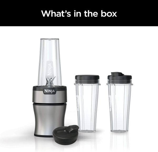 Ninja BN301 Nutri-Blender Plus Compact Personal Blender, 900-Peak-Watt Motor, Frozen Drinks, Smoothies, Sauces & More, (3) 20 oz. To-Go Cups, (2) Spout-Lids (1) Storage-Lid, Dishwasher Safe, Silver - Image 10