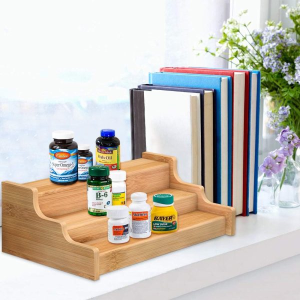 Spice Rack Kitchen Cabinet Organizer- 3 Tier Bamboo Expandable Display Shelf - Image 4