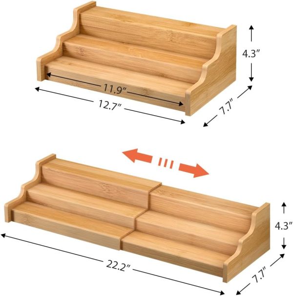 Spice Rack Kitchen Cabinet Organizer- 3 Tier Bamboo Expandable Display Shelf - Image 6